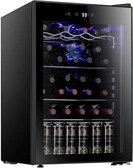 36 Bottle Wine Cooler/Cabinet BeverageRefrigerator Small Mini Wine Cellar Beer Soda Bar Fridge Quiet Operation Compressor Adjust Temperature Freestanding Black, 4.4 Cu. ft