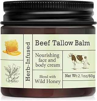 Beef Tallow For Skin – Natural Whipped Tallow and Honey Balm Face Moisturizer, Organic Grass-Fed Tallow, Deeply Nourishing Skin Balm for Face & Body, Moisturizing Cream for Dry Skin