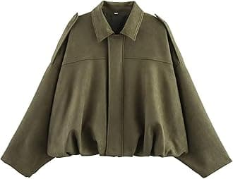 Women's Faux Suede Bomber Jacket Spring Lapel Pilot Coat Casual Oversized Long Sleeves Trendy Streetwear Outerwear