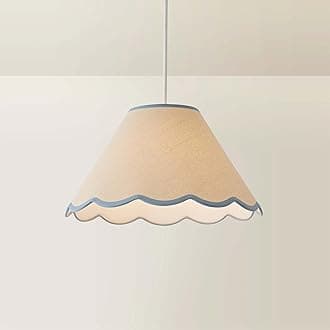 ValueLights | Large Easy Fit Natural Linen Tapered Light Shade with Blue Scallop Trim | Lamp Shades, Home Décor & Improvement Essential | 41cm Shade Width