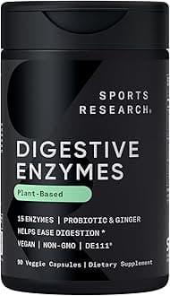 Sports Research Plant‑Based Digestive Enzymes 90 Veggie Capsules | Enzyme Blend with Probiotics & Ginger | Non‑GMO, Vegan & Gluten‑Free Supplement
