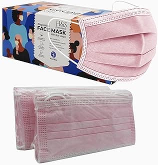 50PCS Disposable Face Masks with Elastic Ear Loop, 3-Ply Earloop Breathable Non-Woven Mouth Cover Mask for Home, Park, Office- Pink