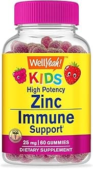 WellYeah Zinc for Kids 25mg Gummies - Immune System and Antioxidant Support - Skin Health, Maximum Strength Children Zinc Supplement Immune Booster Gummy - GMO-Free, Vegan - 60 Gummies (1)