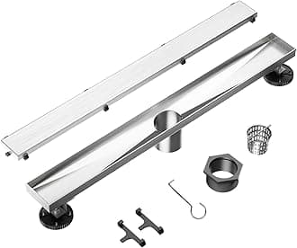 Neodrain 28-Inch Linear Shower Drain- With 2-in-1 Flat & Tile insert Cover, Brushed 304 Stainless Steel Rectangle Shower Floor Drain,Floor Shower Drain With Adjustable Leveling Feet, Hair Strainer