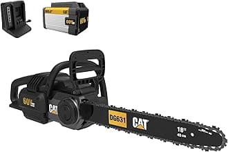 Caterpillar DG631 60V Brushless 18” Chainsaw, Battery Chainsaw with Chain Brake for Safety, Electric Chainsaw Cordless with Tool-Free Chain Tensioning – Battery & Charger Included