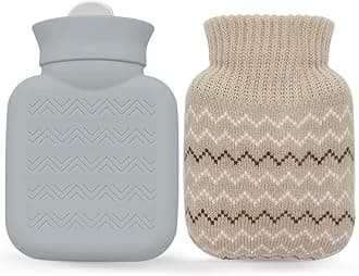 320ml Hot Water Bottle with Knited Cover, Mini Hot Water Bag for Pain Relief, Waist, Back, Neck, Shoulders, Small Leak Proof Hot Water Bottle with Removable Cover for Women, Kids, Best Gifts