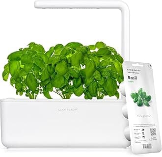 Click & Grow Indoor Herb Garden Kit with Grow Light | Smart Garden for Home Kitchen Windowsill | Easier Than Hydroponics Growing System | Vegetable Gardening Starter (3 Basil Pods Included), White