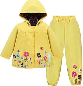 LZH Baby Girls Raincoat Suit Waterproof Hooded Jacket & Trousers 2 Piece Set Windproof Puddlesuit Rain Wear for 1-6Y