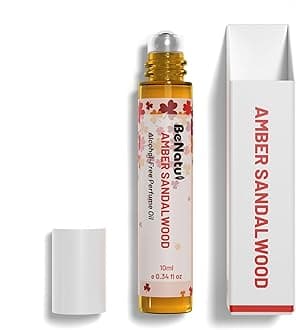 benatu Amber Sandalwood Perfume Oil Roll On for Women and Men, Alcohol Free Eau de Parfum, Travel Size Essential Oil Body Fragrance, Concentrated Long Lasting Spicy Woody Scent, 10 ml