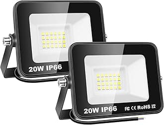 PICAA LED Flood Light Outdoor,2X 20W 2000 Lumens Super Bright 6500K Cold White LED Safety Light, IP65 Waterproof, for Garden, Courtyard, Patio, Square, Factory