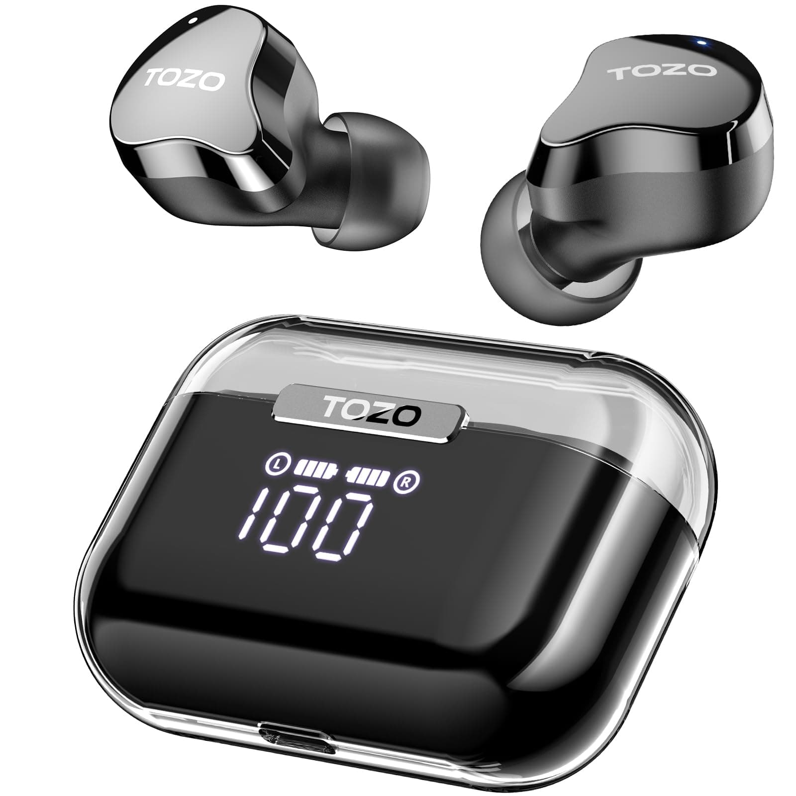 T18 Wireless Earbuds Bluetooth Headphones 5.3, IPX8 Waterproof Ear Buds, 4 Mic Clear Call Long Playtime with LED Digital Display Charging Case, Stereo Bass Sound 32 Customized EQ via APP