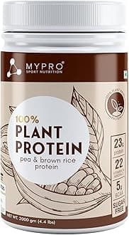 Mypro Sport NutritionPlant Protein Powder Pea & Brown Rice Protein (23g protein,22 Vitamins & minerals,5g BCAA) Plant Based Vegan Protein Men & Women (Strawberry, 2000 Gm)