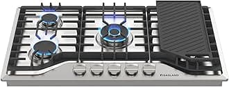 36 Inch Gas Cooktop, PRO GH3365SF 5 Burner Gas Stovetop with Reversible Cast Iron Grill/Griddle, Plug-in, NG/LPG Convertible Cooktops, Stainless Steel