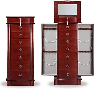 Hives and Honey Noel Standing Jewelry Armoire Cabinet, Locking Organizer with Flip Top Mirror, 2 Side Doors, 7 Drawers, Jewelry Chest for Necklaces, Earrings, Bracelets, Cherry