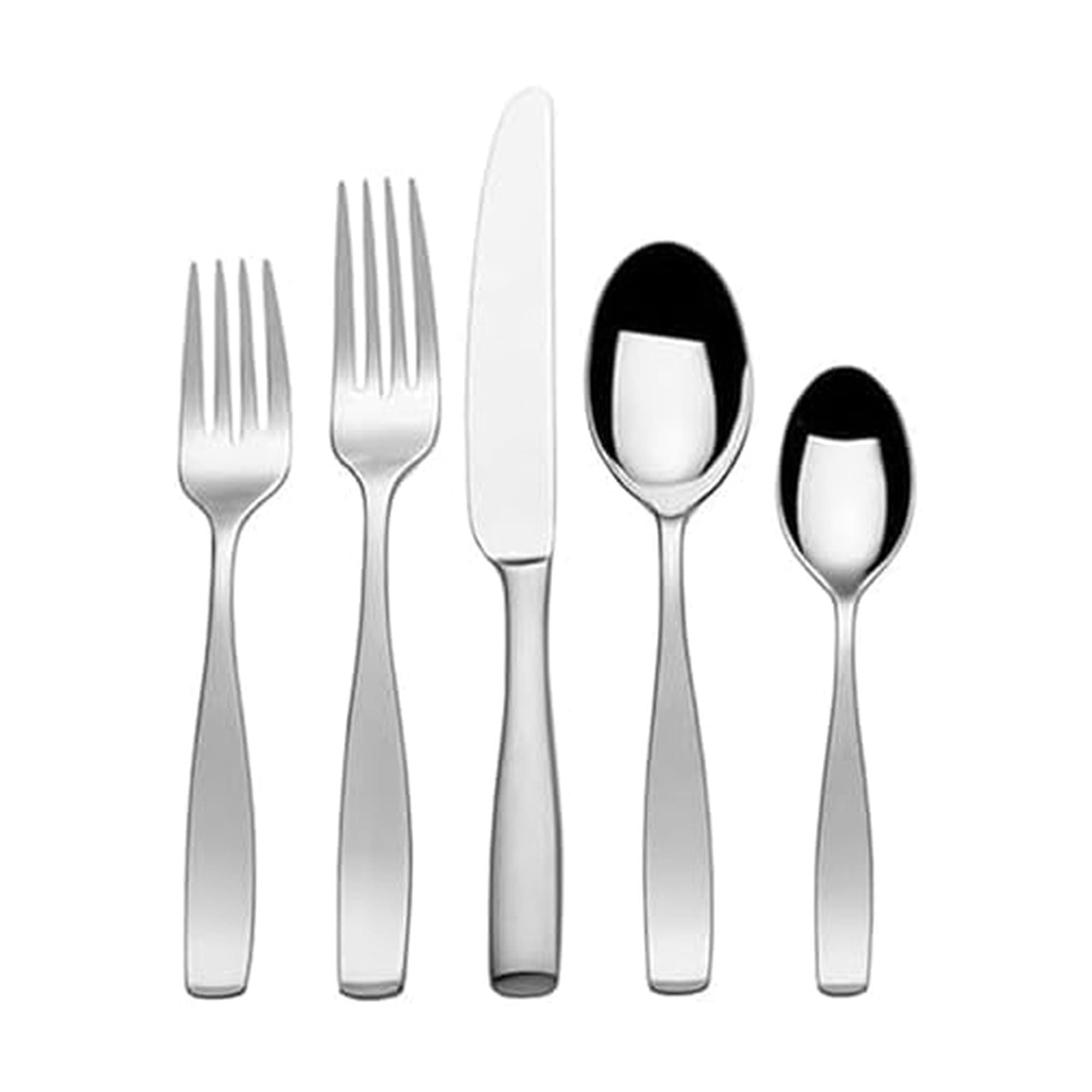 Mikasa Satin Loft 65-Piece Flatware Set for 12, 18/10 Stainless Steel Silverware with Forks, Knives, Spoons, and Serving Utensils, Durable and Elegant Design
