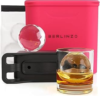 BERLINZO Premium Clear Ice Ball Maker [2024 Upgraded] - Large 2.4-inch Crystal Clear Ice Balls for Whiskey Cocktail - New Easy-to-Remove Ice Sphere Mold - Bonus Storage Bag & Ice Stamp Ring, Hibiscus