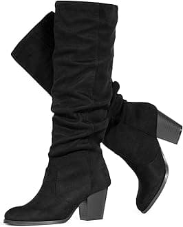RF ROOM OF FASHION Women's Stacked Heel Slouchy Knee High Boots (Regular Fit)