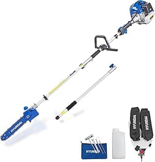 Hyundai 52cc Long Reach Petrol Pole Saw/Pruner/Chainsaw 26cm Bar & Up to 2.7m Reach, Anti-Vibration, Triple Split Shaft with 3 Year Warranty