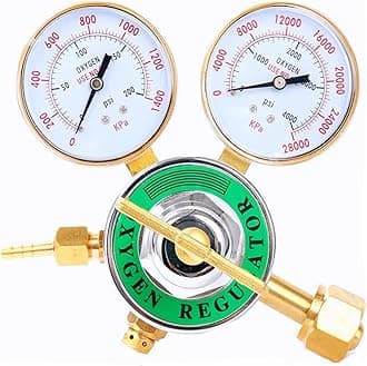 Oxygen Regulator Welding Gas Gauges Full Brass Heavy Duty Large Tank Cutting Torch Kit Outlet 0-200PSI Inlet 0-4000PSI CGA 540 (Oxygen Regulator)