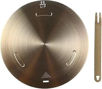 Heat Conduction Plate for Gas Stove, Induction Cooktop Mat, Stainless Steel Induction Adapter Plate with Removal Handle, Coffee Milk Cookware Simmer Ring Plate Induction Hob Heat Cooking (Gold)