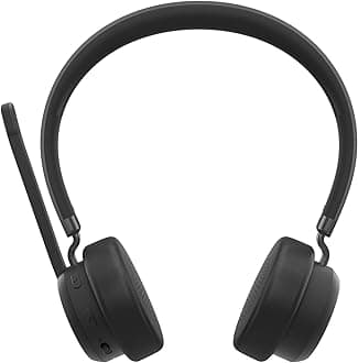 Lenovo Wireless Stereo Headset, Dual Bluetooth Connection, Lightweight, Environmental Noise Cancellation (ENC), Double Sided Boom Mic, Leather & Memory-Foam Ear Cups, 60 Hours Playback