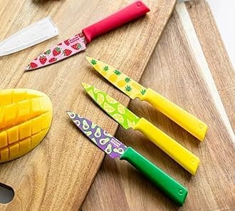 Stainless Steel Printed Kitchen Knife Set with Non-Slip Handle, Antibacterial Multi Color-Printed Non-Stick Coating, Paring Knife (Pack of 3)