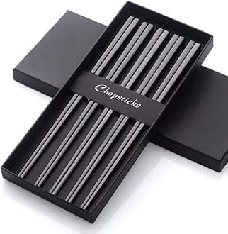 Black Chopsticks Stainless Steel 18/10 Hollow Chinese Japanese Korean 5 Pairs Reusable Chopsticks for Sushi Dinner Hotpot Tableware Set