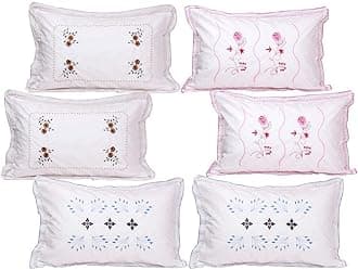 Planet Home Cotton Embroidery Frill Pillow Cover Set of 6 (Size 27 * 17) (Classy White)