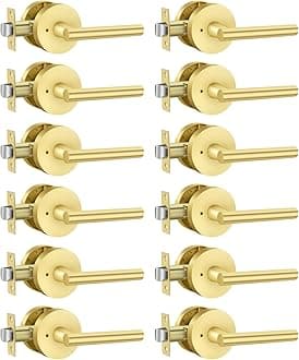 Haidms 12 Pack Gold Door Handles - Brushed Gold Interior Door Lever, Bathroom/Bedroom Privacy Door Handle, Heavy Duty Modern Style
