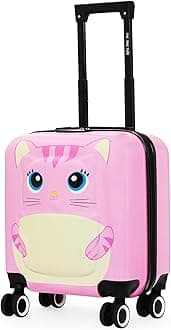 Nasher MilesCabin Tic Tac Toe Polycarbonate Hard-Sided 8 Wheels Double Spinner Luggage for Kids Pink 44cm|17inch Kids Trolley Bag |Zoo Cat