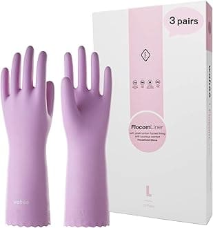 LANON Protection Wahoo 3 Pairs PVC Household Cleaning Gloves, Reusable Dishwashing Gloves with Cotton Flocked Liner, Waterproof, Non-Slip, Medium