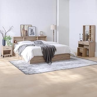 Danube Home Gamorah 5 Pieces Bed Set King Size + Night Stand + Dresser And Stool With Mirror | Comfortable Bedset Full | Sturdy Modern Design Wooden Bed Room Set Furnitures (Sonoma Dark Oak, King)