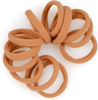 Gold Gentle Hold Soft and Stretchy 1.5 Inch Seamless Elastic Nylon Fabric No-Metal Ponytail Holders - 12 Hair Ties