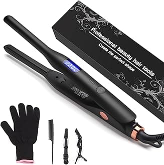Mini Hair Straightener, Pencil Straightener for Short Hair, Beard and Pixies, Straight or Tight Curler, Adjustable Temperature, Small Flat Iron for Short Hair (Black)