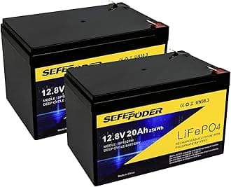 - SEFEPODER 12V 20Ah Lithium LiFePO4 Deep Cycle Battery 2 Pack, 4000+ Cycles Rechargeable Battery for Electric Scooter, Ride On Toy, Lighting, Power Wheels, Fish Finder and More with Built-in 40A BMS