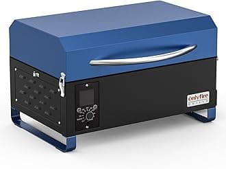 BBQ Wood Pellet Smoker with Digital Control, LED Screen, Meat Probe & 2 Tiers Cooking Area, 8 in 1 Portable Tabletop ing Stove for BBQ, Smoke, Bake and Roast, RV Camping, Blue