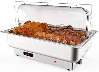 Stainless Steel Electric Chafing Dish Buffet Set 9 QT with Temperature Control, Roll Top Buffet Servers and Warmers with Transparent Lid for Catering and Parties