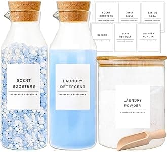 Glass Laundry Detergent Dispenser Set, Fabric Softener Dispenser, 3 Pack Laun...