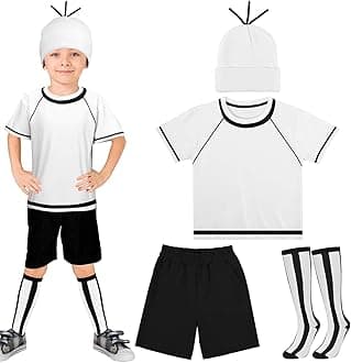 World Book Day Kids Costume Set Include T-Shirt White Beanie Hat Black Short Pants And Striped Socks for Movie Cartoon Character School Cosplay Chirlds Dress Up Costume