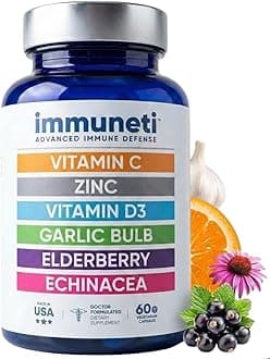 Advanced Immune Support – Doctor Formulated 6-in-1 Daily Immunity Supplement – Made in USA – With Vitamin C, D3, Zinc, Elderberry, Garlic & Echinacea - Vital Nutrients & Antioxidants (1)