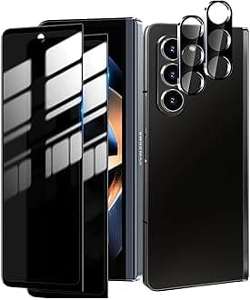 2X Privacy Tempered Glass Front Screen Protector Compatible with Samsung Galaxy Z Fold 5 + 2X Camera Lens Protector [Scratch Resistant] [Bubble Free] Private Anti-Spy Black Screen Cover