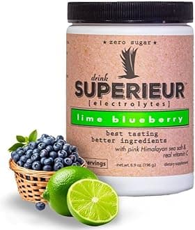 Superieur Electrolytes–Plant Based Electrolyte Supplement w/Sea Minerals for Hydration & Recovery–Keto Friendly, Non-GMO, Zero Sugar, Vegan, Healthy Sports Drink Powder–Lime Blueberry (70 Servings)
