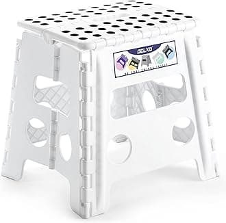 Delxo 13" Folding Step Stool for Kids and Adults, Non-Slip Foldable Step Stools with Handle,Plastic Portable Folding Stool for Bathroom,Bedroom,Kitchen,Hold up to 300lbs White