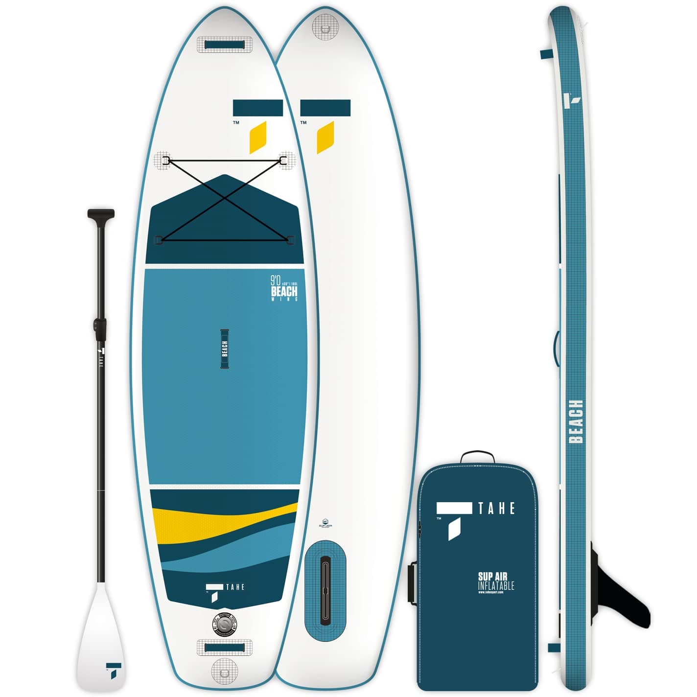 TAHE Beach 9'0" Premium Inflatable SUP Paddleboard Complete Package inc. Pump, Board, Paddle, Leash, Fin