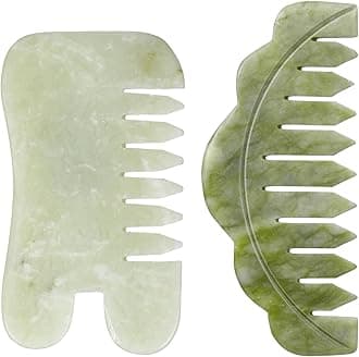 Geiserailie 2 Pcs Jade Combs Esthetician Supplies Massage Stone Hair Gua Sha Scraping Scalp Comb Facial Massage Tool Handheld Head Tools Head Caring Therapy Mother's Day for Women(Chic Style)