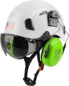 Safety Helmet Hard Hat with Visor and Ear Protection Adjustable Lightweight Vented ABS Work Helmet for Men and Women 6-Point Suspension ANSI Z89.1 Approved Ideal for Industrial & Construction