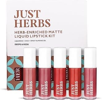 Organic Liquid Lipstick Kit Set of 5, Hydrating & Lightweight Lip Color - Paraben & Silicon Free - 1.6 fl oz. (Deeps & Reds)