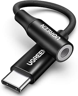 UGREEN USB C to 3.5mm Adapter iPhone 16 Headphones Adapter DAC USB C to Aux 3.5 mm to Type C Jack With Braided Compatible with iPhone 16 Series iPad Pro Galaxy S22 S23 Ultra(Black)