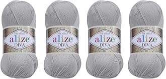 Alize 4 Balls Hand Knitting Yarn 100% Microfiber Acrylic Yarn Diva Silk Effect Thread Crochet Art Lace Craft Lot of 4 skeins 400gr 1532yds (355)
