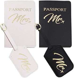 Mr and Mrs Passport Holder and Luggage Tags Set, Wedding and Honeymoon Travel Luggage, Bridal Shower and Engagement Gift